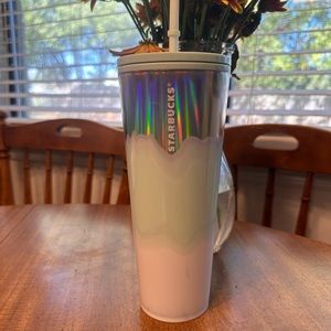 White turquoise and holographic Starbucks tumbler